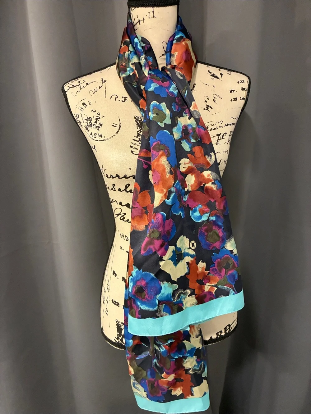 Lands' End Floral Scarf with Aqua Trim